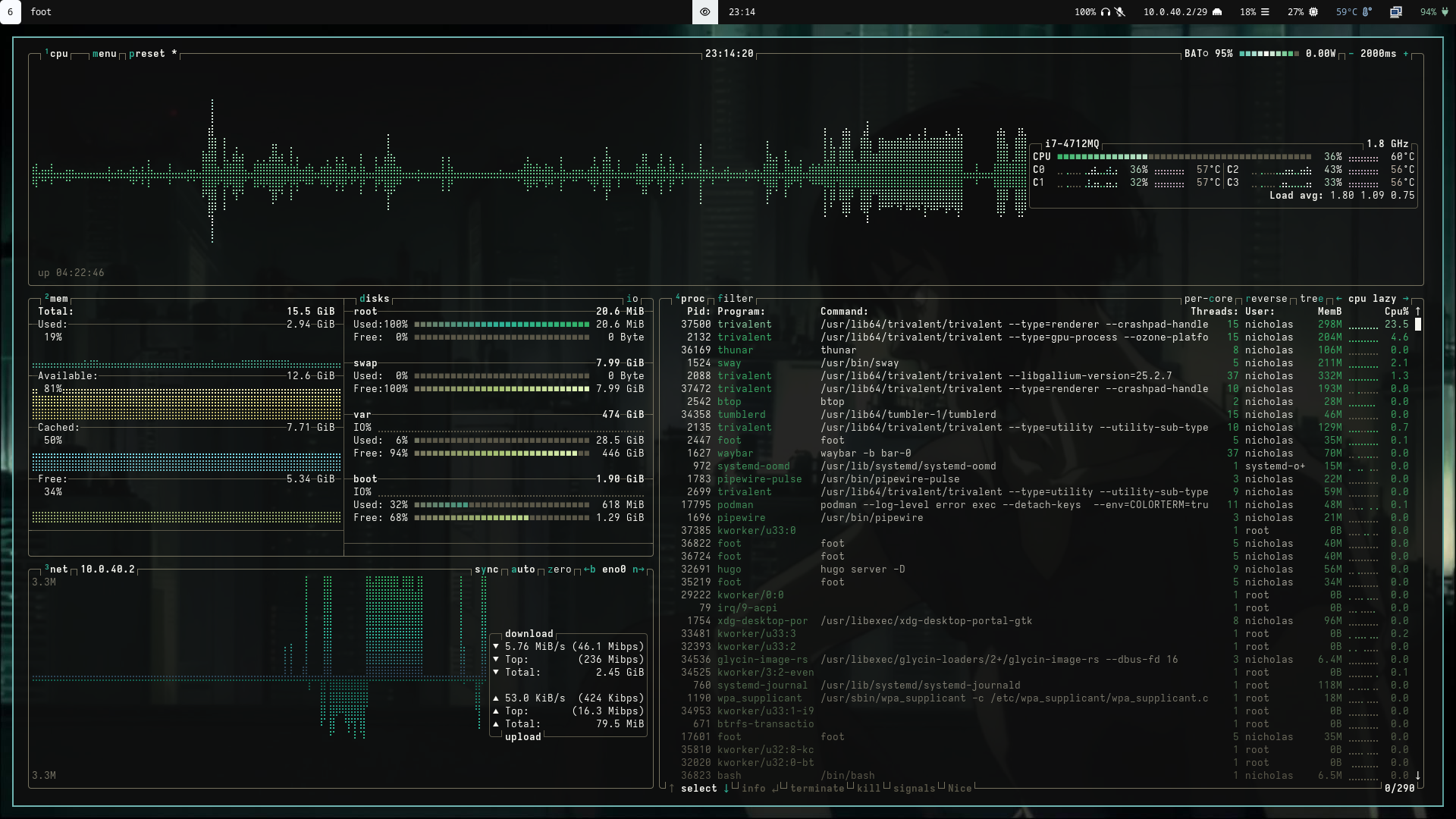 btop output and theme
