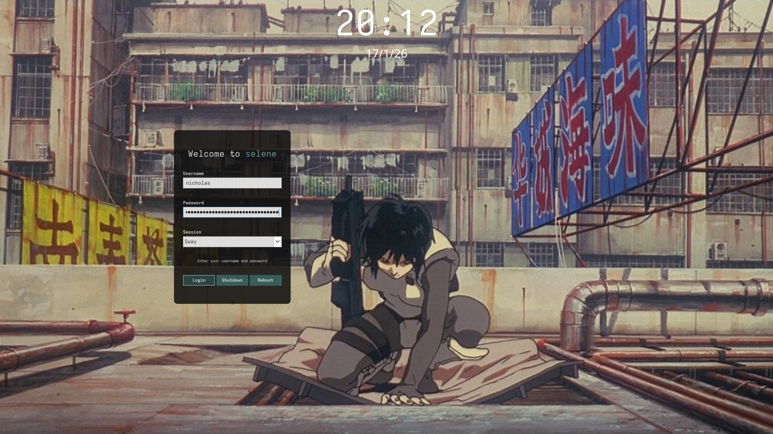 login screen