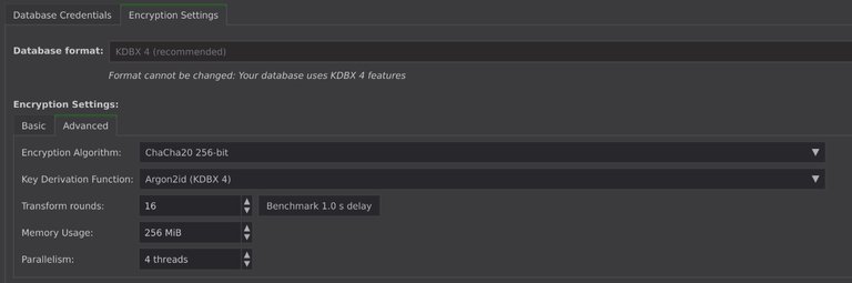KeepassXC Database Encryption Settings